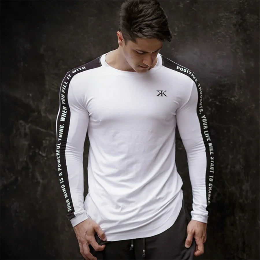 Gym Fitness Quick Dry Shirt Men Running Sport Long Sleeves T-shirt Trackwear Tee Tops Autumn Male Bodybuilding Training Clothing