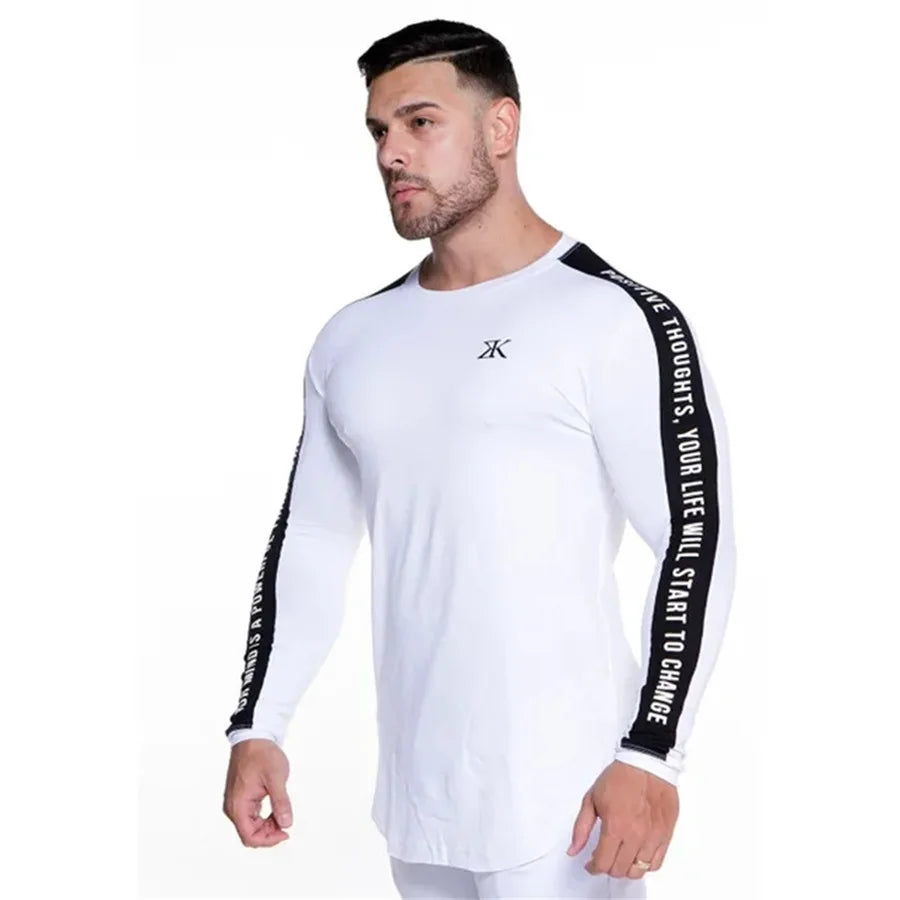Gym Fitness Quick Dry Shirt Men Running Sport Long Sleeves T-shirt Trackwear Tee Tops Autumn Male Bodybuilding Training Clothing