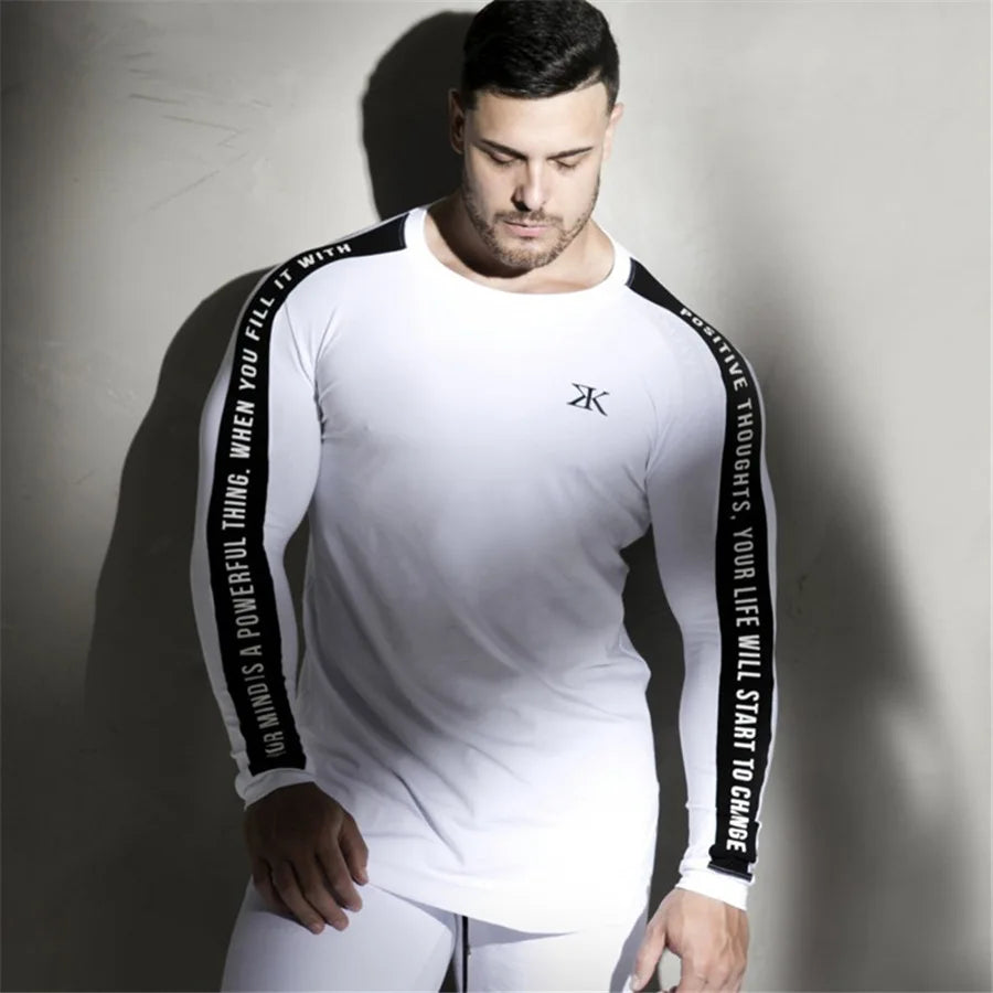 Gym Fitness Quick Dry Shirt Men Running Sport Long Sleeves T-shirt Trackwear Tee Tops Autumn Male Bodybuilding Training Clothing